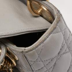 Pre Owned Dior Grey Cannage Quilted Leather Mini Lady Dior Bag