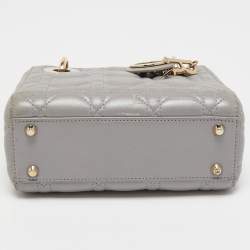 Pre Owned Dior Grey Cannage Quilted Leather Mini Lady Dior Bag
