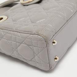 Pre Owned Dior Grey Cannage Quilted Leather Mini Lady Dior Bag