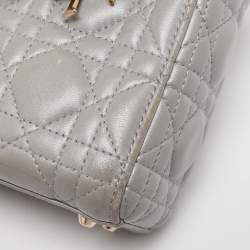 Pre Owned Dior Grey Cannage Quilted Leather Mini Lady Dior Bag