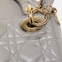 Pre Owned Dior Grey Cannage Quilted Leather Mini Lady Dior Bag