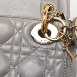 Pre Owned Dior Grey Cannage Quilted Leather Mini Lady Dior Bag