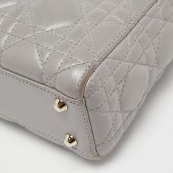 Pre Owned Dior Grey Cannage Quilted Leather Mini Lady Dior Bag