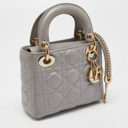 Pre Owned Dior Grey Cannage Quilted Leather Mini Lady Dior Bag