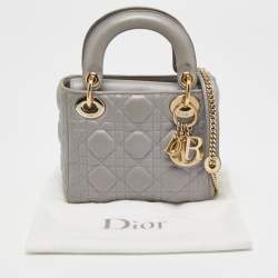 Pre Owned Dior Grey Cannage Quilted Leather Mini Lady Dior Bag