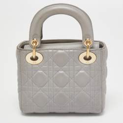 Pre Owned Dior Grey Cannage Quilted Leather Mini Lady Dior Bag