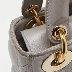 Pre Owned Dior Grey Cannage Quilted Leather Mini Lady Dior Bag