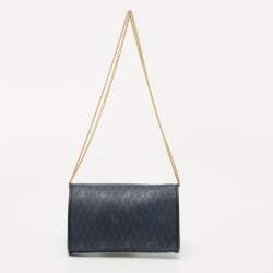 Dior Blue Honeycomb Coated Canvas and Leather Vintage Chain Clutch 