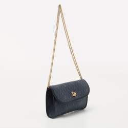 Dior Blue Honeycomb Coated Canvas and Leather Vintage Chain Clutch 