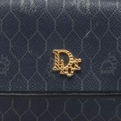 Dior Blue Honeycomb Coated Canvas and Leather Vintage Chain Clutch 