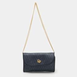 Dior Blue Honeycomb Coated Canvas and Leather Vintage Chain Clutch 