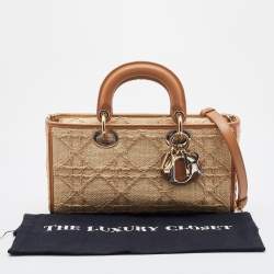Pre Owned Dior Beige/Brown Cannage Raffia and Leather Lady D-Joy Bag