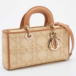 Pre Owned Dior Beige/Brown Cannage Raffia and Leather Lady D-Joy Bag