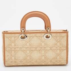 Pre Owned Dior Beige/Brown Cannage Raffia and Leather Lady D-Joy Bag