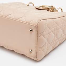 Pre Owned Dior Beige Cannage Leather Medium Lady Dior Tote