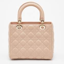 Pre Owned Dior Beige Cannage Leather Medium Lady Dior Tote