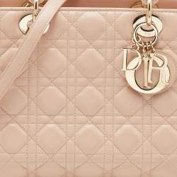Pre Owned Dior Beige Cannage Leather Medium Lady Dior Tote