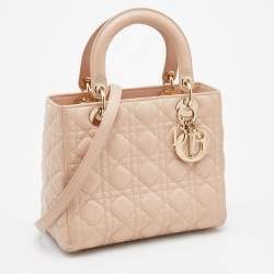 Pre Owned Dior Beige Cannage Leather Medium Lady Dior Tote