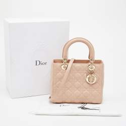 Pre Owned Dior Beige Cannage Leather Medium Lady Dior Tote