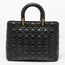 Dior Black Cannage Leather Large Lady Dior Tote