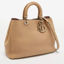 Pre Owned Dior Beige Leather Large Diorissimo Shopper Tote