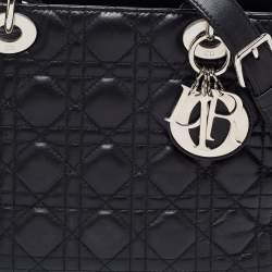 Pre Owned Dior Black Cannage Leather Medium Lady Dior Tote