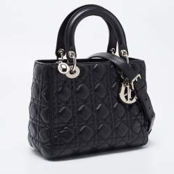 Pre Owned Dior Black Cannage Leather Medium Lady Dior Tote
