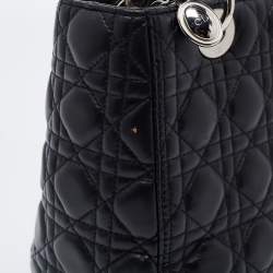Pre Owned Dior Black Cannage Leather Medium Lady Dior Tote