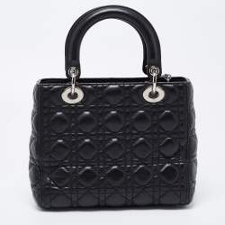 Pre Owned Dior Black Cannage Leather Medium Lady Dior Tote