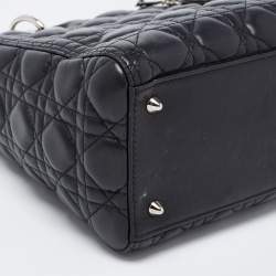 Pre Owned Dior Black Cannage Leather Medium Lady Dior Tote
