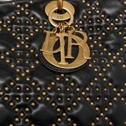 Dior Black Studded Cannage Leather Supple Lady Dior Tote