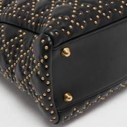 Dior Black Studded Cannage Leather Supple Lady Dior Tote