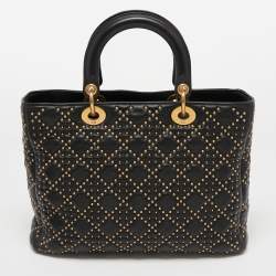 Dior Black Studded Cannage Leather Supple Lady Dior Tote