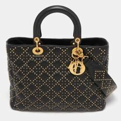 Dior Black Studded Cannage Leather Supple Lady Dior Tote