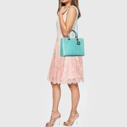 Pre Owned Dior Light Blue Python Leather Large Lady Dior Tote