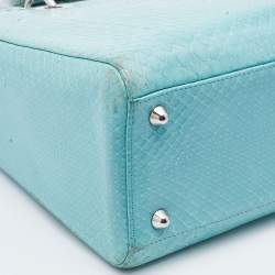 Pre Owned Dior Light Blue Python Leather Large Lady Dior Tote
