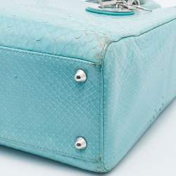 Pre Owned Dior Light Blue Python Leather Large Lady Dior Tote