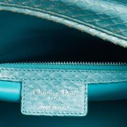 Pre Owned Dior Light Blue Python Leather Large Lady Dior Tote