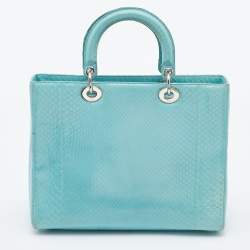 Pre Owned Dior Light Blue Python Leather Large Lady Dior Tote