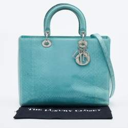 Pre Owned Dior Light Blue Python Leather Large Lady Dior Tote