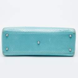 Pre Owned Dior Light Blue Python Leather Large Lady Dior Tote