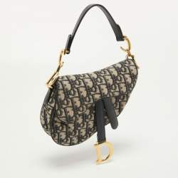 Pre Owned Dior Blue Diorissimo Canvas and Leather Mini Saddle Bag