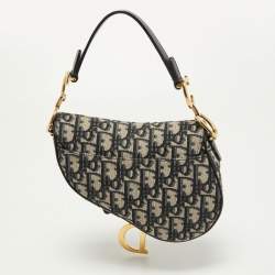 Pre Owned Dior Blue Diorissimo Canvas and Leather Mini Saddle Bag