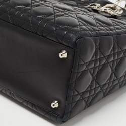 Pre Owned Dior Black Cannage Leather Large Lady Dior Tote