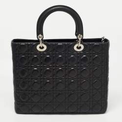Pre Owned Dior Black Cannage Leather Large Lady Dior Tote