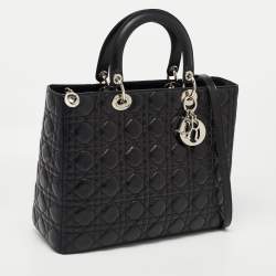 Pre Owned Dior Black Cannage Leather Large Lady Dior Tote