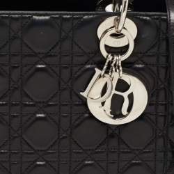 Pre Owned Dior Black Cannage Leather Large Lady Dior Tote