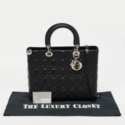 Pre Owned Dior Black Cannage Leather Large Lady Dior Tote