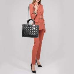 Pre Owned Dior Black Cannage Leather Large Lady Dior Tote