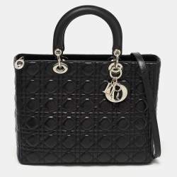 Pre Owned Dior Black Cannage Leather Large Lady Dior Tote